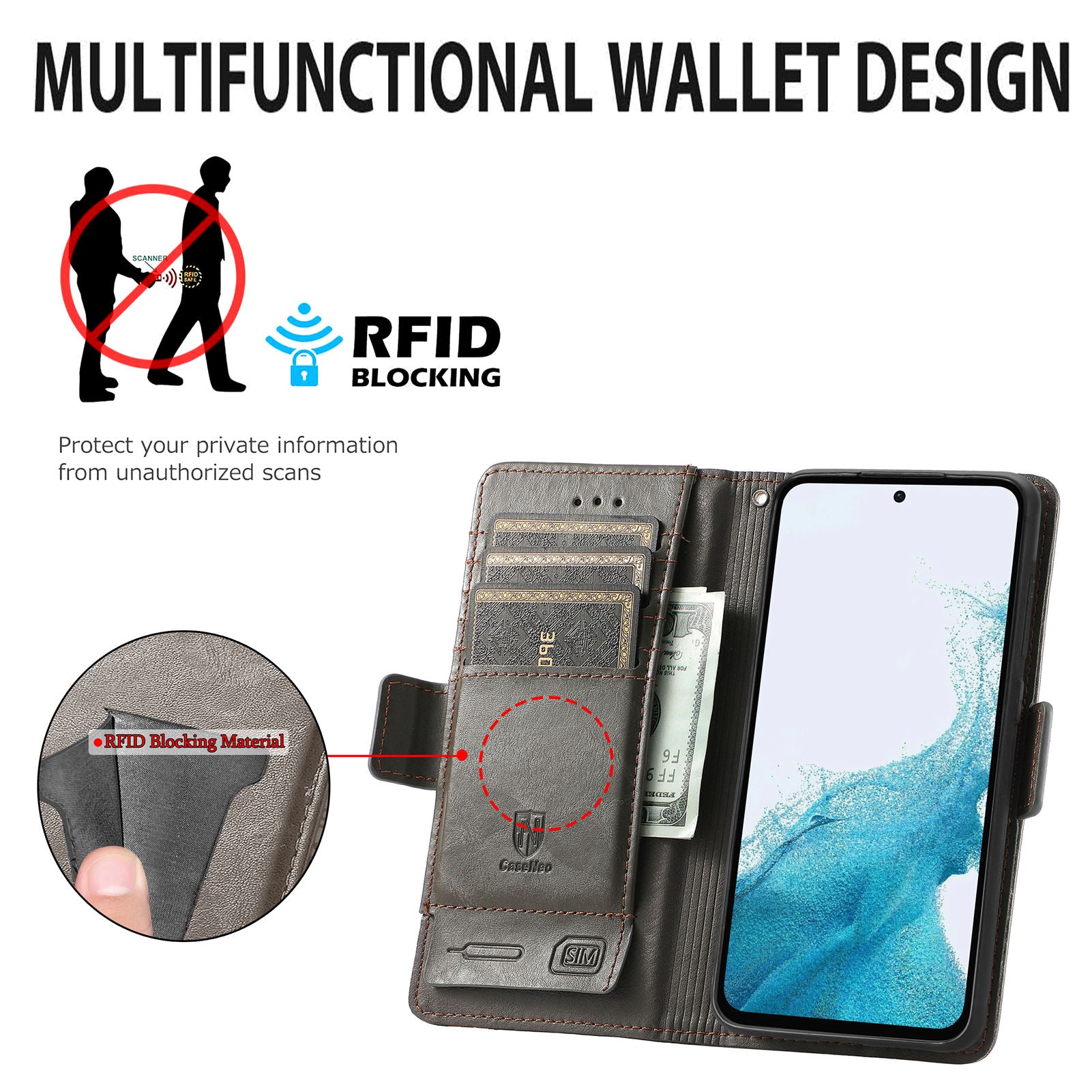 CASENEO 002 Series for Samsung Galaxy A54 5G PU Leather RFID Blocking Wallet Stand Case Business Splicing Style Magnetic Clasp Phone Cover CASENEO 002 Series for Samsung Galaxy A54 5G PU Leather RFID Blocking Wallet Stand Case Business Splicing Style Magnetic Clasp Phone Cover